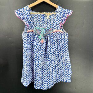 Matilda Jane whimsical kidcore sleeveless top smocked tassel tie front boho XL